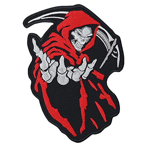Heavy Metal Aufnäher: Sensenmann - The Reaper Patch Totenkopf Stickerei Death Head - Biker Geschenk Rocker Aufbügler DIY Applikation für Shirt/Jacke/Weste/Kutte - 130x95mm von PATCH KING