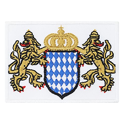 Freistaat Bayern Aufnäher bayrisches Staatswappen Bügelbild bestickt - Oktoberfest Aufbügler für Lederhose - Bayrische Flagge Stoff-Applikation für Hemd/Leder/Hut - 50x70mm von PATCH KING