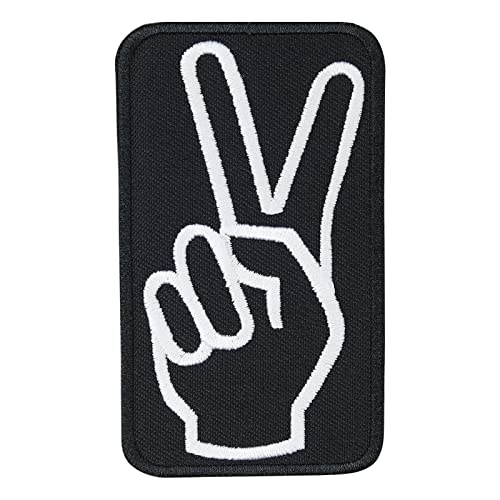 PEACE Aufnäher Friedenszeichen Hippie Patch gestickt - Woodstock Aufbügler Stickerei - '60s '70s Party Deko - Peace finger DIY Applikation für Rucksack/Jacke/Tasche - 82x48mm von PATCH KING