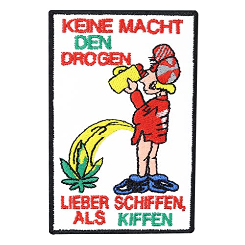 Spaß Aufnäher: Lieber Schiffen als Kiffen Patch Anti-Drogen Bügelbild lustig Bestickt mit Spruch, Joint Aufbügler Bierliebhaber Applikation für Shirt/Kutte/Jacke, 67x100mm von PATCH KING