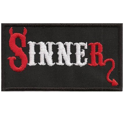 Teufel Aufnäher mit Spruch - Sinner - Biker Patch zum annähen/aufbügeln | Motorrad Aufkleber Sticker für alle Stoffe & Leder | Bügelflicken Applikation | 90x50mm Teufel Aufnäher mit Spruch - Sinner - Biker Patch zum annähen/aufbügeln | Motorrad Aufkleber Sticker für alle Stoffe & Leder | Bügelflicken Applikation | 90x50mm von PATCH KING