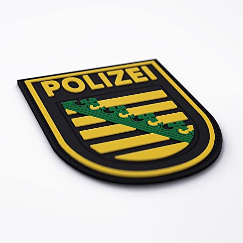 Patch Force - Polizei Patch (farbig) Polizei Sachsen - Als Abzeichen für Polizeiuniform, Schutzweste, Einsatztasche, Jacke oder Rucksack - 3D rubber klett patch von PATCHFORCE