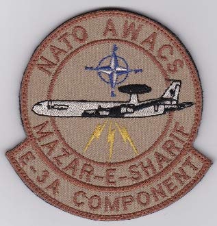 PATCHMANIA NATO Air Force Patch NATO AWACS Mazar E Sharif Patch Afghanistan 95mm 92mm THERMOADHESIVE gestickte Patches Patch von PATCHMANIA