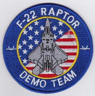 PATCHMANIA USAF Patch Display United States Air Force F 22 Raptor Demo Team 101mm THERMOADHESIVE gestickte Patches Patch von PATCHMANIA