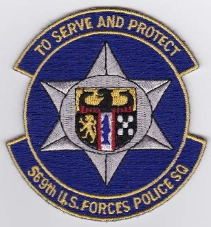 PATCHMANIA USAF Patch Security USAFE 569 USFPS US Forces Police Squadron 90mm 84mm THERMOADHESIVE gestickte Patches Patch von PATCHMANIA