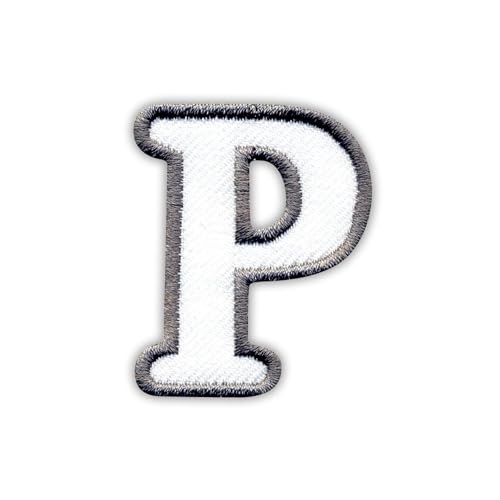 Buchstabe P – Weiß – wärmeaktivierter Klebstoff/Bügelrückseite – bestickter Abzeichen/Aufnäher von PATCHSIG