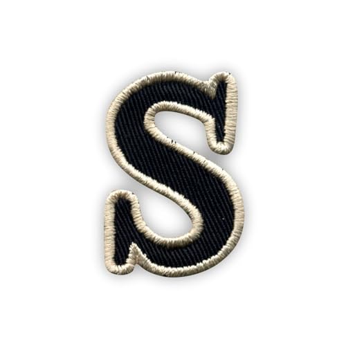 Buchstabe S – Schwarz – wärmeaktivierter Klebstoff/Bügelrückseite – bestickter Abzeichen/Aufnäher von PATCHSIG