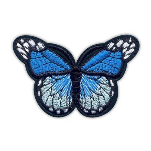 Butterfly Blue Big – Wärmeaktivierter Klebstoff/Bügelrückseite – bestickter Abzeichen/Aufnäher von PATCHSIG