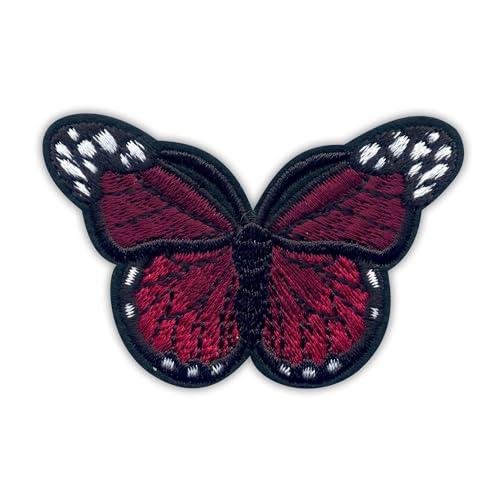 Butterfly Dark Red Big – Wärmeaktivierter Klebstoff/Bügelrückseite – bestickter Abzeichen/Aufnäher von PATCHSIG