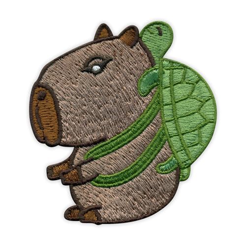 Capybara mit Schildkröten-Rucksack, wärmeaktivierter Klebstoff/Bügelrückseite, besticktes Abzeichen/Patch von PATCHSIG