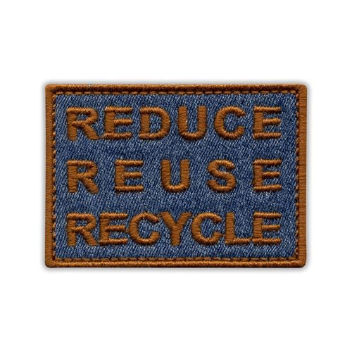 Denim ECO Patch Reduzieren Wiederverwendung Recycling – Hergestellt aus recycelten Jeans, Braun – wärmeaktivierter Klebstoff/Aufbügelrückseite – besticktes Abzeichen/Aufnäher von PATCHSIG