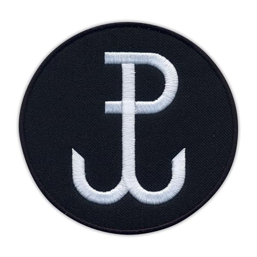 Fighting Poland – Anker (schwarz – rund)/Polska Walczaca – Kotwica – wärmeaktivierter Klebstoff/Bügelrückseite – bestickter Abzeichen/Aufnäher von PATCHSIG