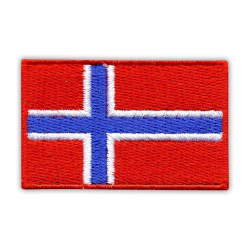 Flagge Norwegens, klein (roter Rand), wärmeaktivierter Klebstoff, Rückseite zum Aufbügeln, besticktes Abzeichen/Patch von PATCHSIG