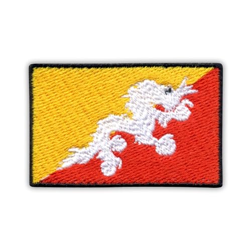 Flagge von Bhutan, wärmeaktivierter Klebstoff, Rückseite zum Aufbügeln, besticktes Abzeichen/Patch von PATCHSIG