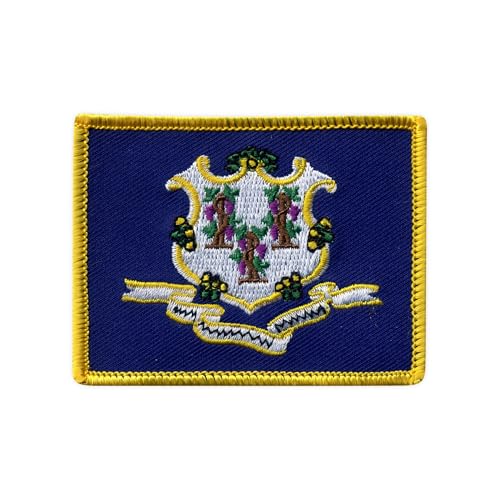 Flagge von Connecticut, wärmeaktivierter Klebstoff, Rückseite zum Aufbügeln, besticktes Abzeichen/Patch von PATCHSIG