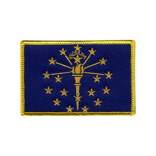 Flagge von Indiana – Wärmeaktivierter Klebstoff/Bügelrückseite – bestickter Abzeichen/Aufnäher von PATCHSIG