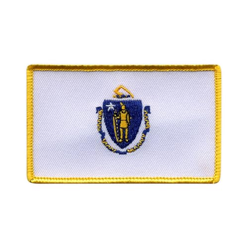 Flagge von Massachusetts – Wärmeaktivierter Klebstoff/Bügelrückseite – bestickter Abzeichen/Aufnäher von PATCHSIG