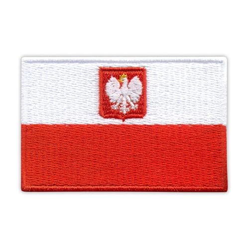 Flagge von Polen/polnischer Handelsmarine, wärmeaktivierter Klebstoff, Rückseite zum Aufbügeln, besticktes Abzeichen/Patch von PATCHSIG