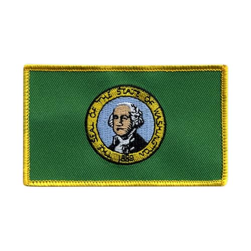Flagge von Washington – Wärmeaktivierter Klebstoff/Bügelrückseite – bestickter Abzeichen/Aufnäher von PATCHSIG