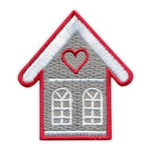 Graues Haus mit Herz, wärmeaktivierter Klebstoff, Rückseite zum Aufbügeln, besticktes Abzeichen/Patch Graues Haus mit Herz, wärmeaktivierter Klebstoff, Rückseite zum Aufbügeln, besticktes Abzeichen/Patch von PATCHSIG