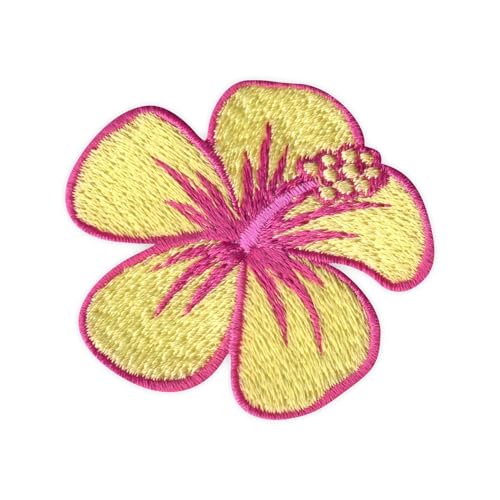 Hibiskusblüte – Gelb – wärmeaktivierter Klebstoff/Bügelrückseite – bestickter Abzeichen/Aufnäher von PATCHSIG