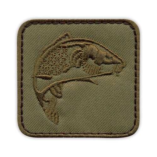 Karpfenfisch springender Aufnäher für Karpfenjäger – wärmeaktivierter Klebstoff/Bügelrückseite – bestickter Abzeichen/Aufnäher von PATCHSIG