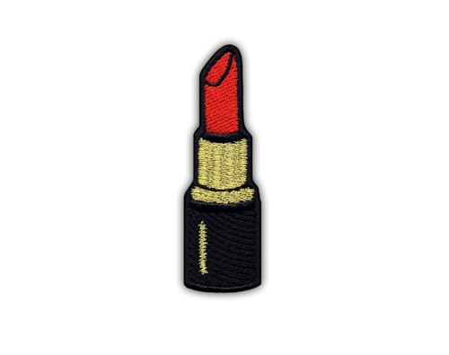 Lippenstift – Rot und Gold – wärmeaktivierter Klebstoff/Bügelrückseite – besticktes Abzeichen/Aufnäher von PATCHSIG