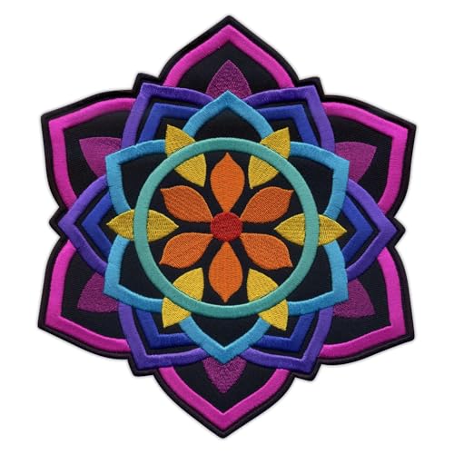 Mandala – schwarzer großer 20,3 cm – Rückenaufnäher – zum Aufnähen – besticktes Abzeichen/Patch Mandala – schwarzer großer 20,3 cm – Rückenaufnäher – zum Aufnähen – besticktes Abzeichen/Patch von PATCHSIG