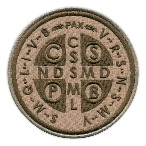 Medaille des Heiligen Benedikt – Rückseite – Sandwüste Version – zum Aufnähen/Aufnähen – bestickter Abzeichen/Patch von PATCHSIG