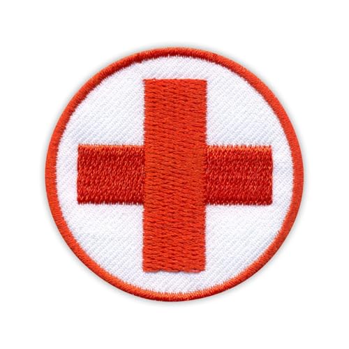 Medical Medic Patch – rund mit einem roten Kreuz – zum Aufnähen / Aufnähen – besticktes Abzeichen/Patch von PATCHSIG