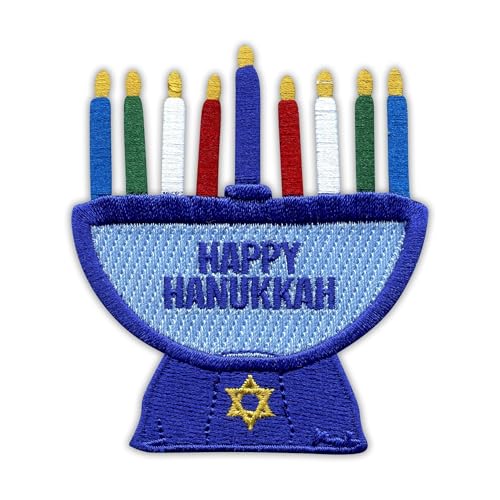 Menorah-Symbol von Chanukka, zum Aufbügeln, zum Aufnähen/Aufnähen, besticktes Abzeichen/Patch Menorah-Symbol von Chanukka, zum Aufbügeln, zum Aufnähen/Aufnähen, besticktes Abzeichen/Patch von PATCHSIG