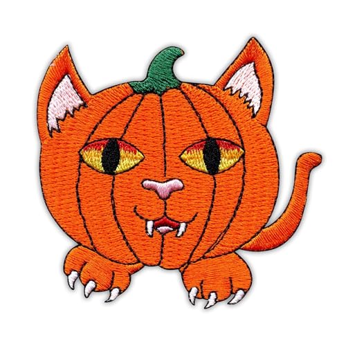 Orange Kürbis Katze – zum Aufnähen/Aufnähen – bestickter Abzeichen/Patch von PATCHSIG