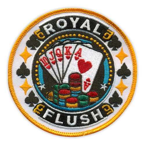 Poker – Royal Flush – runde Form – zum Aufnähen/Aufnähen – besticktes Abzeichen/Patch Poker – Royal Flush – runde Form – zum Aufnähen/Aufnähen – besticktes Abzeichen/Patch von PATCHSIG