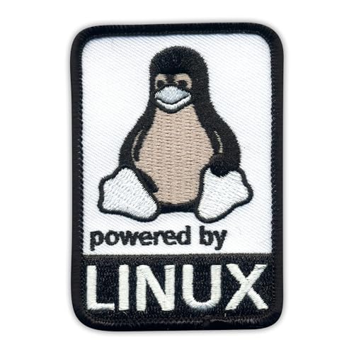 Powered by Linux – Schwarz und Weiß – Wärmeaktivierter Klebstoff/Bügelrückseite – besticktes Abzeichen/Patch von PATCHSIG