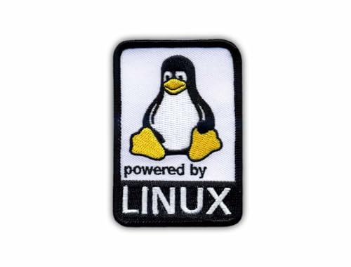 Powered by Linux – Wärmeaktivierter Klebstoff/Bügelrückseite – besticktes Abzeichen/Patch von PATCHSIG