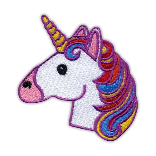 Regenbogen-Einhorn-Kopf, wärmeaktivierter Klebstoff, Rückseite zum Aufbügeln, besticktes Abzeichen/Patch von PATCHSIG