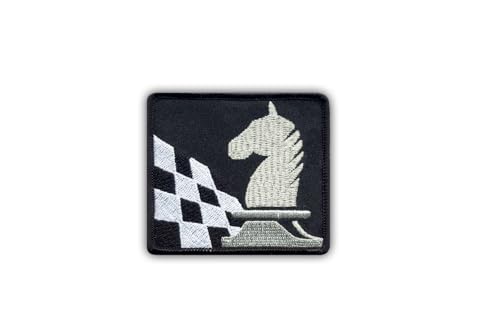 Ritter und Schachbrett, silberfarben, wärmeaktivierter Klebstoff, Rückseite zum Aufbügeln, besticktes Abzeichen/Patch von PATCHSIG