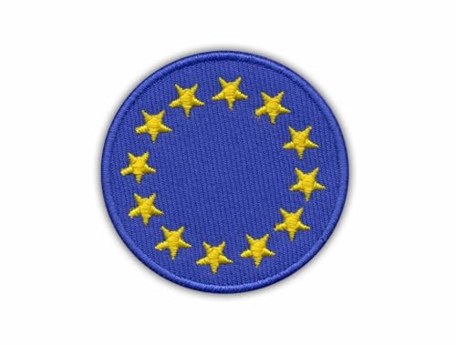 Runde Flagge der Europäischen Union – wärmeaktivierter Klebstoff/Bügelrückseite – bestickter Abzeichen/Aufnäher von PATCHSIG