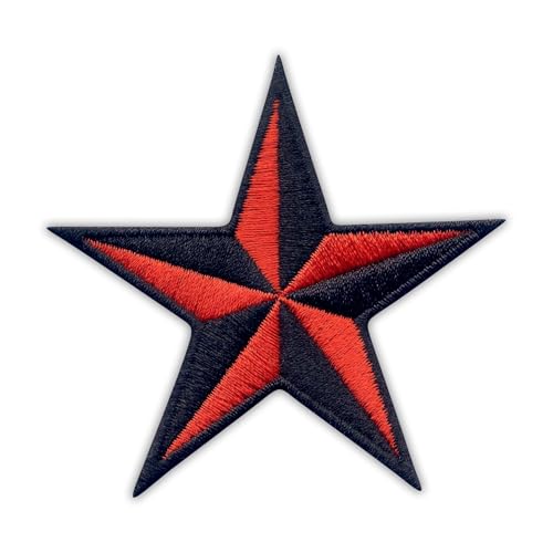 Sailing Star – Schwarz/Rot – wärmeaktivierter Klebstoff/Bügelrückseite – bestickter Abzeichen/Aufnäher von PATCHSIG