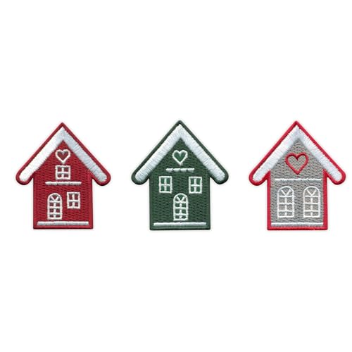 Set mit 3 bunten Häusern – wärmeaktivierter Klebstoff/Bügelrückseite – bestickter Abzeichen/Aufnäher Set mit 3 bunten Häusern – wärmeaktivierter Klebstoff/Bügelrückseite – bestickter Abzeichen/Aufnäher von PATCHSIG