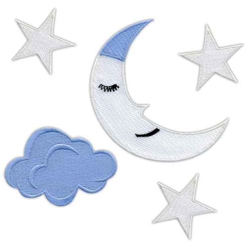 Set von Patches: Mond, Wolke, Sterne, phosphoreszierende Fäden, zum Aufnähen/Aufnähen, besticktes Abzeichen Set von Patches: Mond, Wolke, Sterne, phosphoreszierende Fäden, zum Aufnähen/Aufnähen, besticktes Abzeichen von PATCHSIG