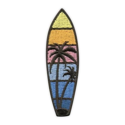Surfboard – Schwarze Palmen und Sonne und Meer – zum Aufnähen/Aufnähen – besticktes Abzeichen/Patch von PATCHSIG