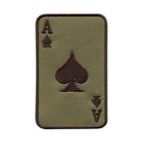 The Ace of Spades - The Spadille, Death Card - Subdued, Dark Olive Background - Heat Activated Adhesive/Iron on Backing - Embroidered Badge/Patch von PATCHSIG