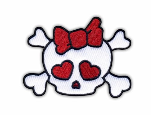 Totenkopf mit roter Schleife, zum Aufnähen/Aufnähen, besticktes Abzeichen/Patch von PATCHSIG