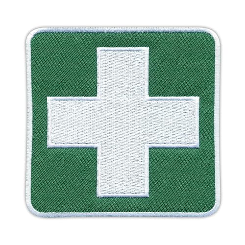 Weißes Kreuz auf grünem Hintergrund – 10,2 cm – wärmeaktivierter Klebstoff/Bügelrückseite – bestickter Abzeichen/Aufnäher von PATCHSIG