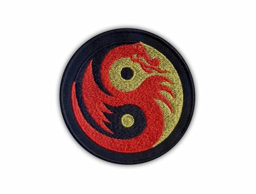 Yin Yang Gold-Schwarz mit rotem Drachen – zum Aufnähen/Aufnähen – bestickter Abzeichen/Patch Yin Yang Gold-Schwarz mit rotem Drachen – zum Aufnähen/Aufnähen – bestickter Abzeichen/Patch von PATCHSIG