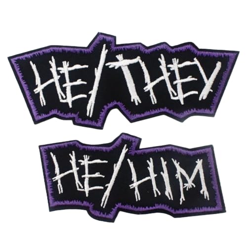 Punk Pronomen Patch He/Him/She/Her They/Them Embroidered Iron on Sew-On Patches for Jackets Jeans Vests Hats Backpacks Shirts Punk Accessories (He Him & He They Purple) von PATCHUPS