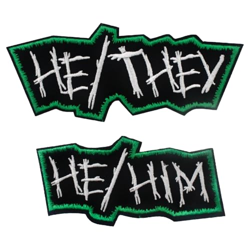 Punk Pronomen Patch He/Him/She/Her They/Them Embroidered Iron on Sew-On Patches for Jackets Jeans Vests Hats Backpacks Shirts Punk Accessories (He Him & He They They Green) von PATCHUPS