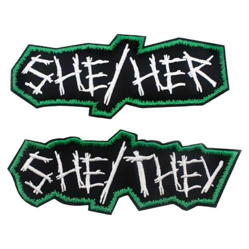 Punk Pronomen Patch He/Him/She/Her They/Them Embroidered Iron on Sew-On Patches for Jackets Jeans Vests Hats Backpacks Shirts Punk Accessories (She Her & She They Green) von PATCHUPS