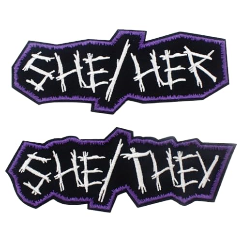 Punk Pronomen Patch He/Him/She/Her They/Them Embroidered Iron on Sew-On Patches for Jackets Jeans Vests Hats Backpacks Shirts Punk Accessories (She Her & She They Purple) von PATCHUPS